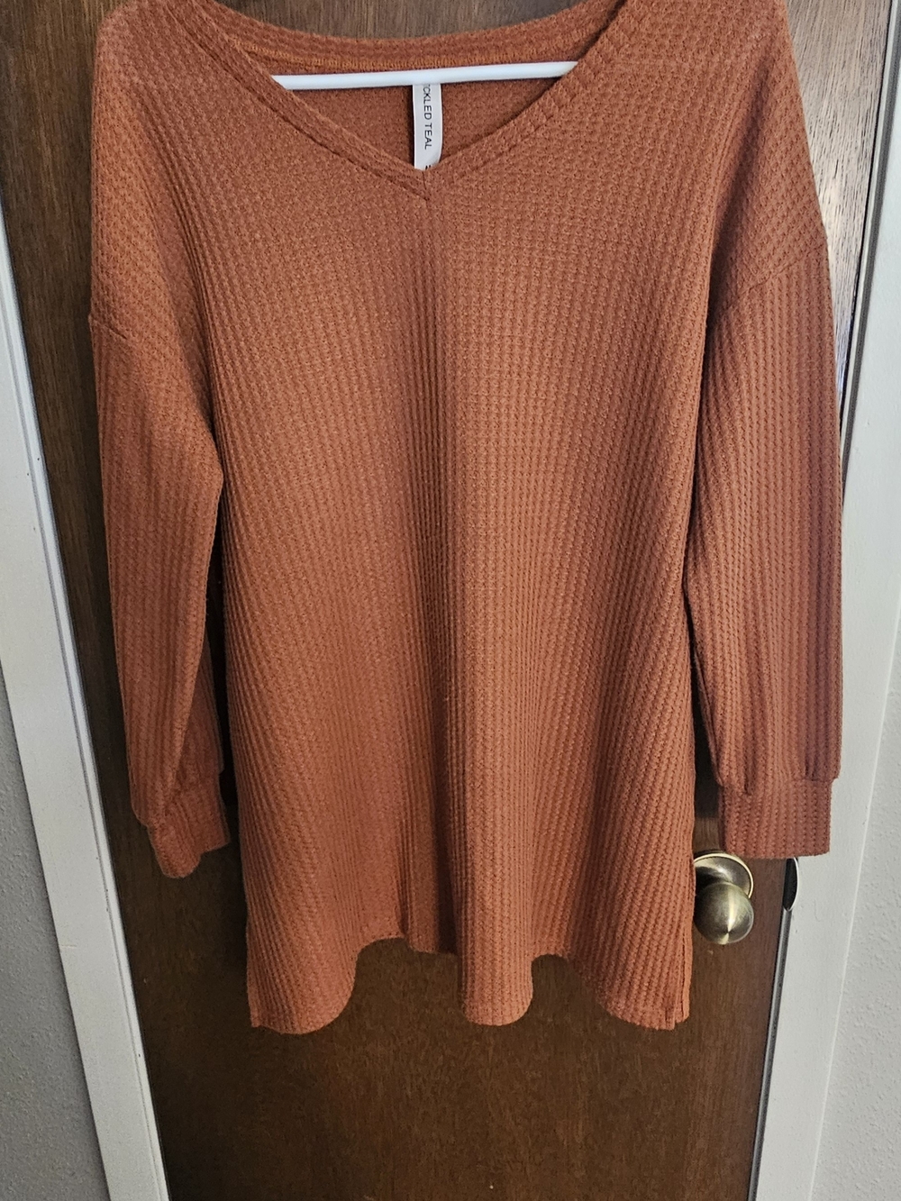 Tickled Teal Ribbed Knit Top in Rust